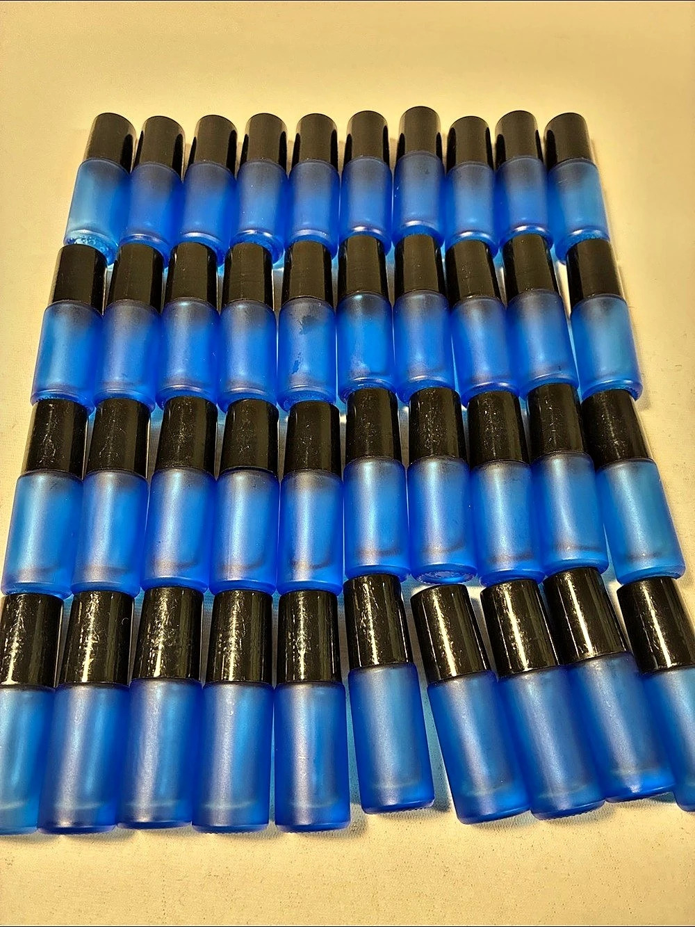 Lot of 40 Empty Frosted Blue Glass Bottles with Screw Caps - 15ml